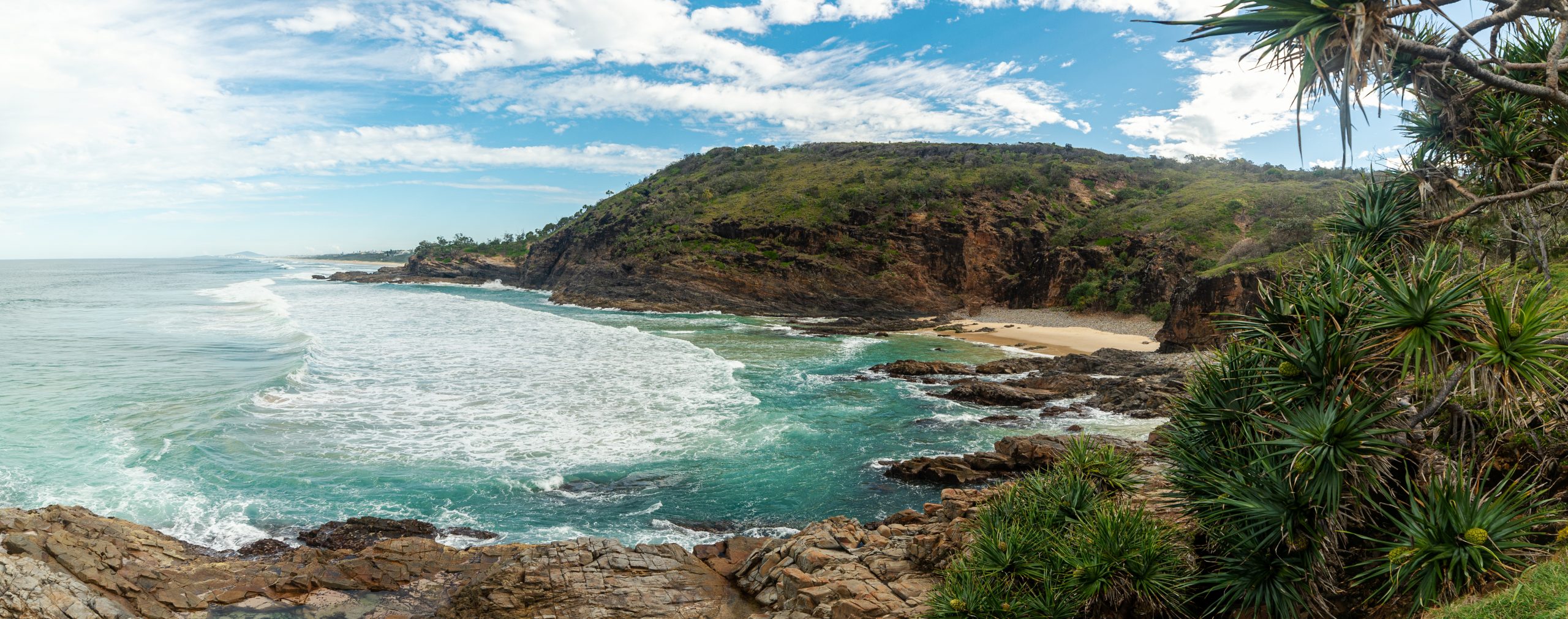 panoramic scenic view of coastline on sunshine beach in noosa, queensland, australia. nature concept